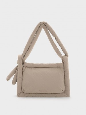 Charles & Keith Errya Nylon Puffy Crossbody Bag Grau Braun | RPHA03275
