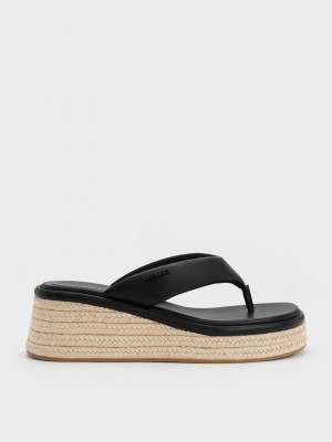 Charles & Keith Espadrilles Tanga Sandals Schwarz | VPSC42783