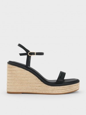 Charles & Keith Espadrilles Wedges Schwarz | CVAT16504