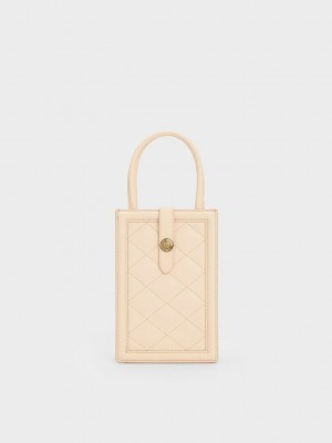Charles & Keith Este Belted Gesteppt Phone Pouch Beige | OTKB80924