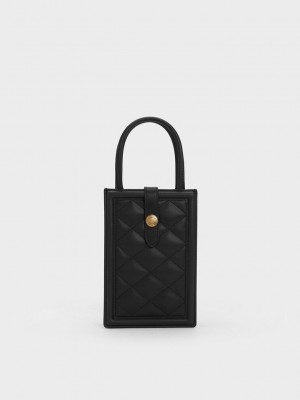 Charles & Keith Este Belted Gesteppt Phone Pouch Schwarz | WAEH72058