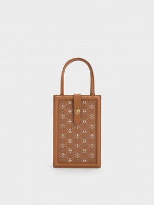 Charles & Keith Este Belted Printed Phone Pouch Schokolade | DVGY95026