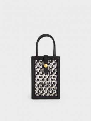 Charles & Keith Este Belted Tweed Phone Pouch Schwarz | SBAD06931