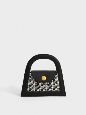 Charles & Keith Este Tweed Trapeze Bag Schwarz | DKMU04138