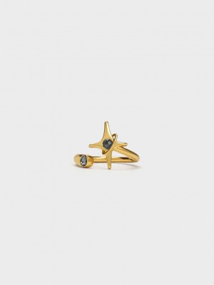 Charles & Keith Estelle Star Crystal Ring Schwarz | VNYD06297