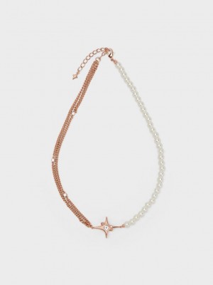 Charles & Keith Estelle Star & Pearl Choker Necklace Rosa Gold | TRZM47031