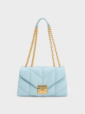 Charles & Keith Eudora Chevron Trapeze Bag Blau | GXHY76438