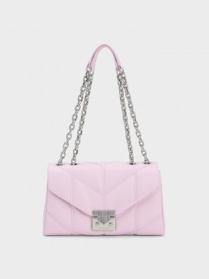 Charles & Keith Eudora Chevron Trapeze Bag Lila | GCAT81960