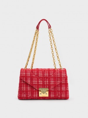 Charles & Keith Eudora Tweed Trapeze Bag Rot | BHXY07325