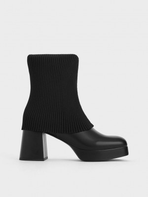 Charles & Keith Evie Gestrickt-Sock Ankle Boots Schwarz | GFPO39542