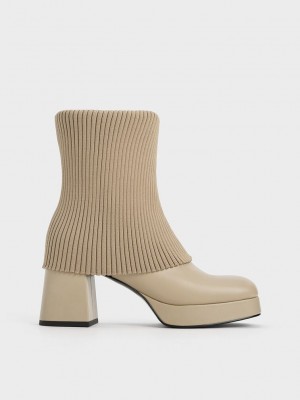 Charles & Keith Evie Gestrickt-Sock Ankle Boots Grau Braun | FYZQ31489