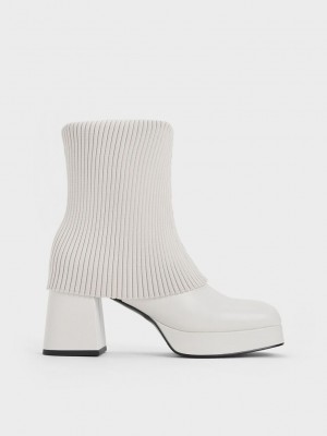 Charles & Keith Evie Gestrickt-Sock Ankle Boots Weiß | UIEL98670