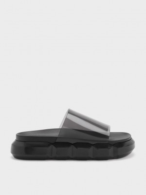 Charles & Keith Fia See-Through Badelatschen Sandals Schwarz | ZRYL83019