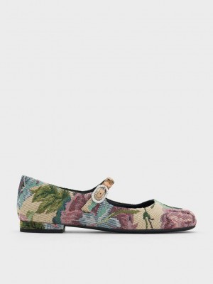 Charles & Keith Floral-Embroidered Pearl-Schnallen Mary Janes Mehrfarbig | IETD91562