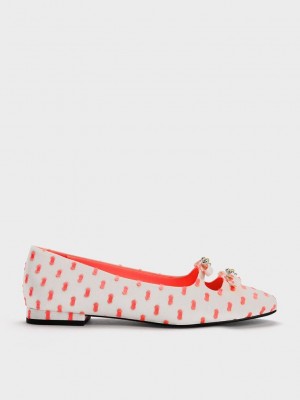 Charles & Keith Floral Beaded Printed Bow Ballerinas Koralle Rosa | HRMP82347