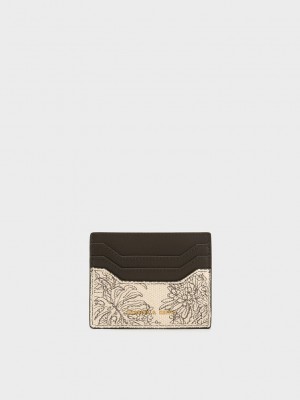 Charles & Keith Floral Illustrated Canvas Card Holder Dunkel | DUBM15768