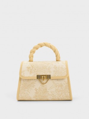 Charles & Keith Floral Illustrated Trapeze Bag Beige | ZAPI07469