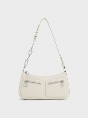 Charles & Keith Flower-Embellished Shoulder Bag Rosa | NXBW14087