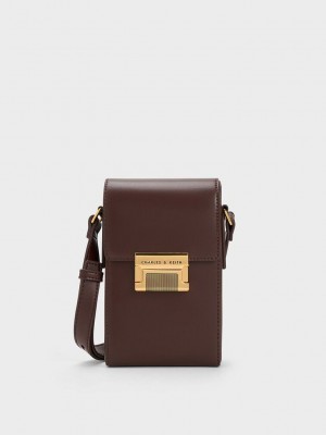 Charles & Keith Freida Metallic Accent Elongated Pouch Dunkelbraun | COLA19380