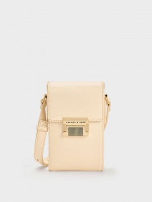 Charles & Keith Freida Metallic Accent Elongated Pouch Beige | SWVE26815