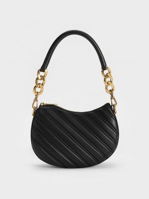 Charles & Keith Freja Curved Panelled Bag Schwarz | IPJR36950