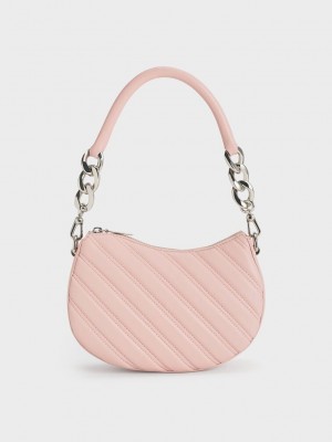 Charles & Keith Freja Curved Panelled Bag Hellrosa | ZLSD58109