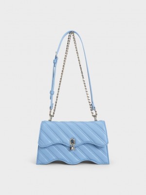 Charles & Keith Freja Wavy Trapeze Crossbody Bag Hellblau | RNSQ69034