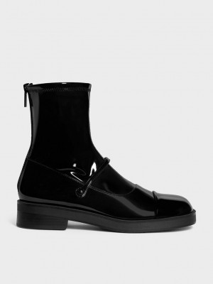 Charles & Keith Front-Riemen Ankle Boots Schwarz | TXNJ35198