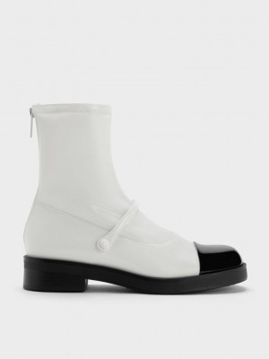 Charles & Keith Front-Riemen Two-Tone Ankle Boots Weiß | MPXY03495