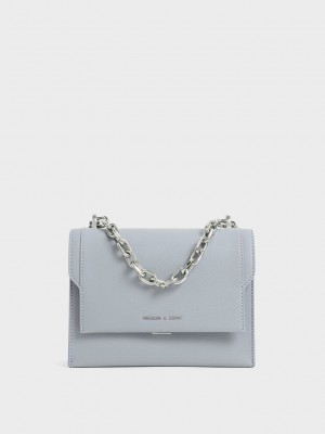 Charles & Keith Front Flap Chain Handle Crossbody Bag Grau Blau | PBDY25614