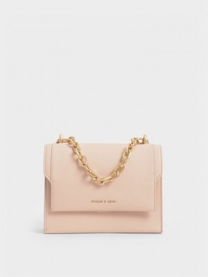 Charles & Keith Front Flap Chain Handle Crossbody Bag Hellrosa | ERZW97230