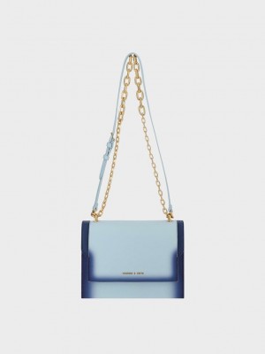 Charles & Keith Front Flap Chain Handle Crossbody Bag Navy | WETK38291