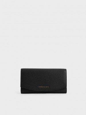 Charles & Keith Front Flap Long Wallet Schwarz | OCYG21864
