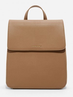Charles & Keith Front Flap Structured Backpack Braun | FEWC12589