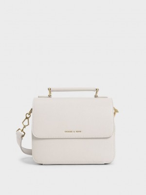 Charles & Keith Front Flap Top Handle Crossbody Bag Weiß | EYST07521