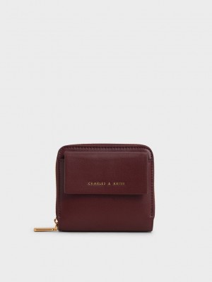 Charles & Keith Front Flap Zip-Around Mini Wallet Bordeaux | XGKS39048