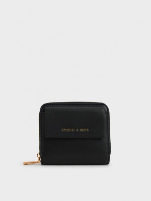 Charles & Keith Front Flap Zip-Around Mini Wallet Schwarz | UDGC35061