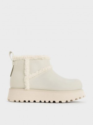 Charles & Keith Fur-Trim Flatform Ankle Boots Rosa | QGSX14073