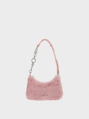 Charles & Keith Furry Lock & Key Chain Handle Bag Rosa | SXLE70364