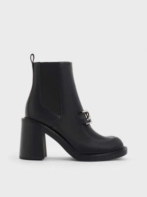 Charles & Keith Gabine Block Heel Ankle Boots Schwarz | JZKU80179