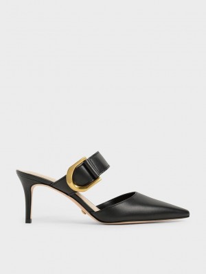 Charles & Keith Gabine Buckled Leder Mule Pumps Schwarz | SYLG10345