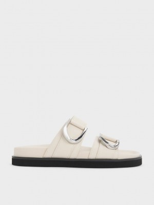 Charles & Keith Gabine Buckled Leder Slides Rosa | MEUX03648
