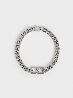 Charles & Keith Gabine Chain-Link Choker Necklace Silber | KZPH63804