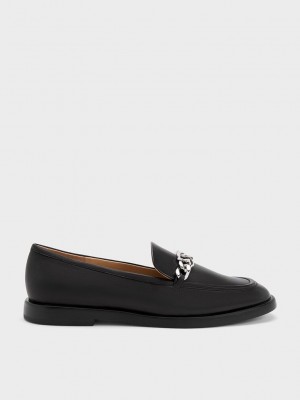 Charles & Keith Gabine Chain-Link Leder Loafers Schwarz | ICMS97651