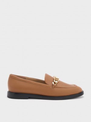 Charles & Keith Gabine Chain-Link Leder Loafers Braun | WNDJ67243