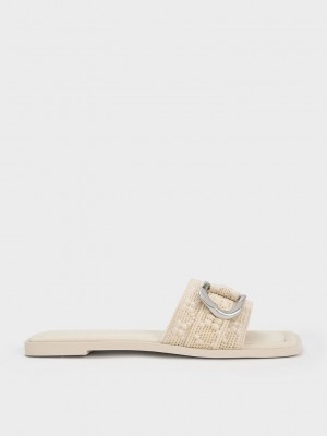 Charles & Keith Gabine Crochet & Mesh Badelatschen Sandals Weiß | EQKW57039
