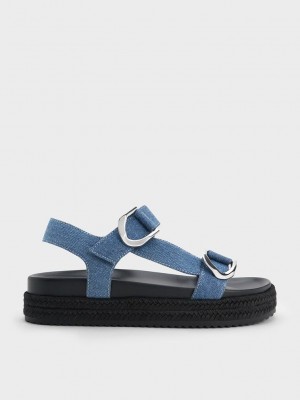 Charles & Keith Gabine Denim Espadrilles Sandals Blau | ZBQR63501