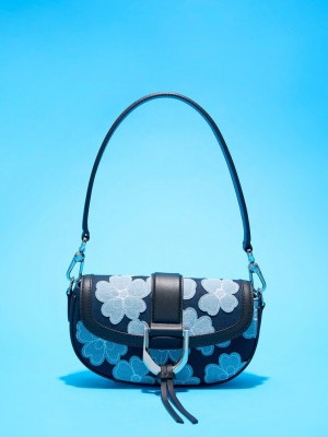 Charles & Keith Gabine Floral Denim Shoulder Bag Blau | XBFR45130
