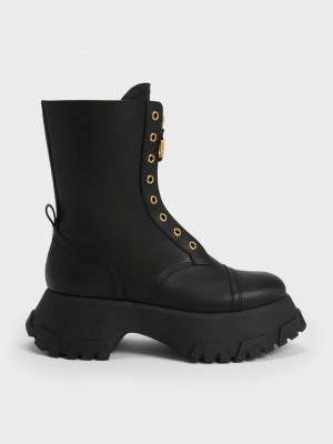 Charles & Keith Gabine Front Zip Ankle Boots Schwarz | YPUJ09483
