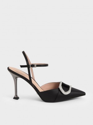 Charles & Keith Gabine Gem-Embellished Back Riemen Pumps Schwarz | DLYN74610